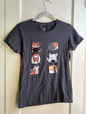 TeeFury Kawaii Sushi Cats Graphic T-Shirt 100% Cotton Size Large